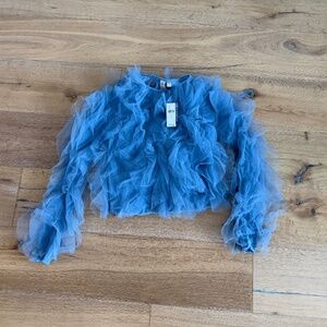 Anthropologie Dolan Left Coast Blue Mesh Ruffle Top NWT Size XS